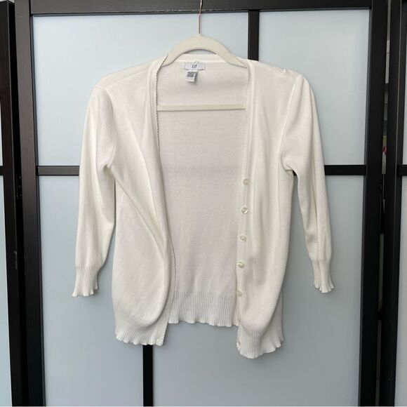[xs/s] GAP Women’s White Ribbed Knit 100% Cotton Button Down 90s Baby Cardigan - Picture 5 of 15